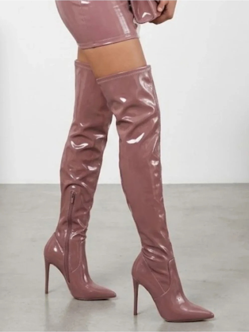 Victory Mauve  Patent Stiletto Knee-High Boots NWOT